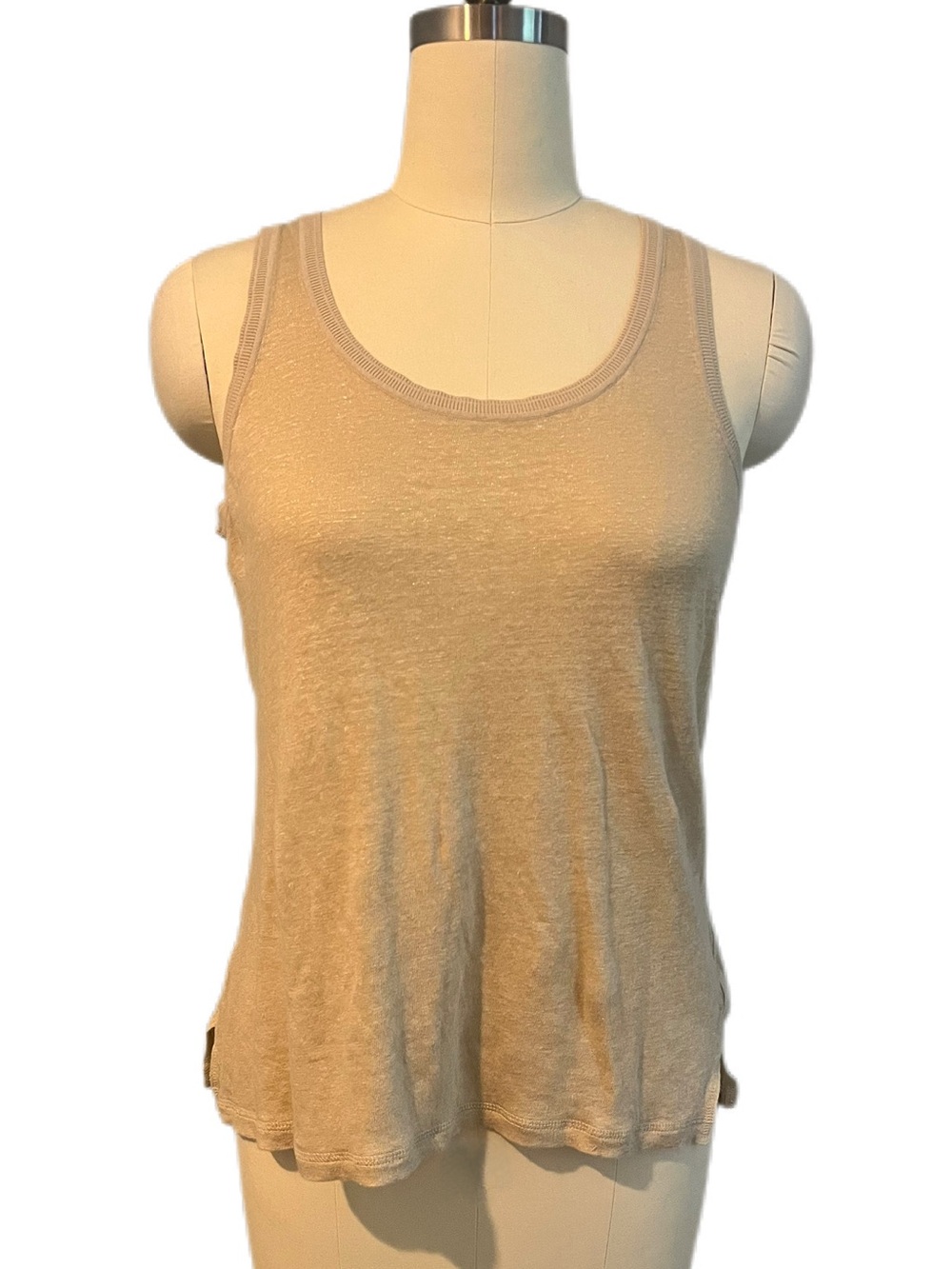 E3 by Etcetera Dune and Gold Metallic Foil Printed Linen Tank Style Sweater